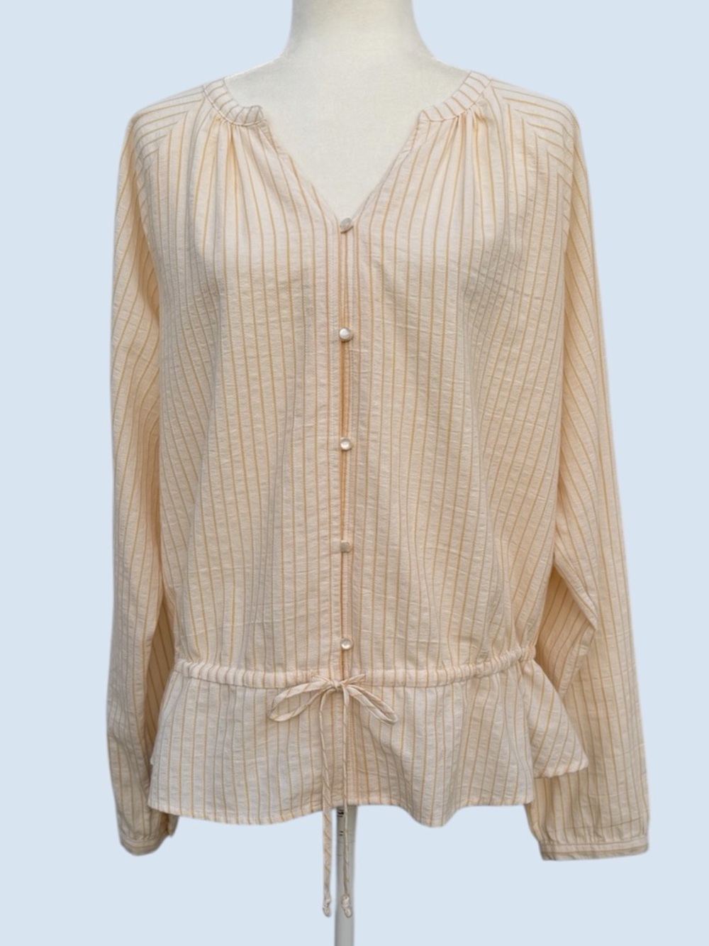 Time and Tru Cream Striped Drawstring Peplum Blouse